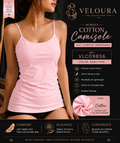 Veloura Women's Premium Cotton Camisole – Baby Pink | Soft Stretch Spaghetti Strap Tank Top | Breathable Everyday Innerwear