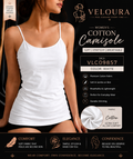 Veloura Women's Premium Cotton Camisole | Soft Stretch Tank Top | Breathable Everyday Innerwear | White