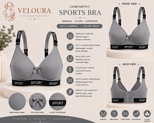 Veloura ComfortFit Sports Bra for Women – Wireless, Breathable & Everyday Support