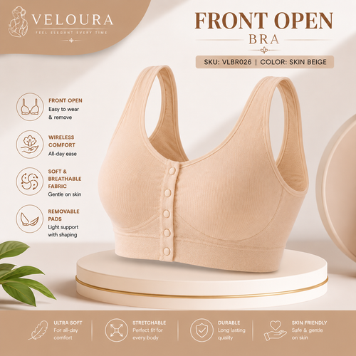 Veloura Front Open Comfort Bra – Skin Beige | Everyday Bra