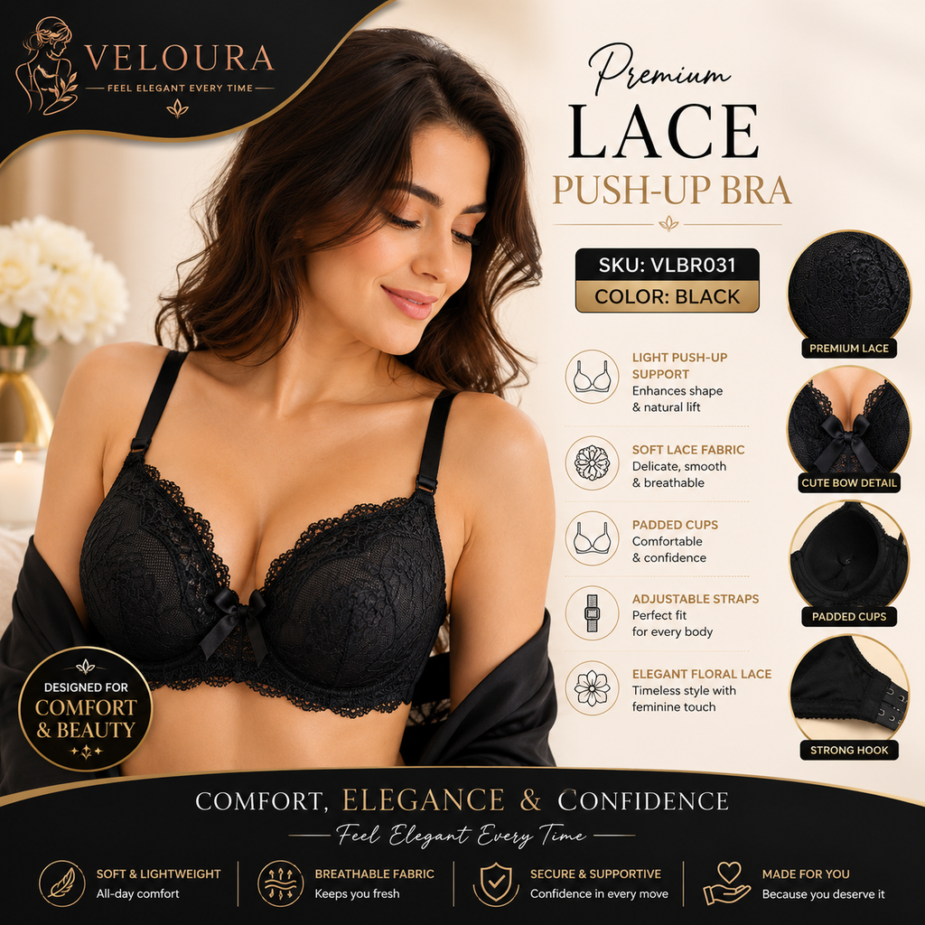 Veloura Premium Lace Bra & Panty Set  black,– Comfort, Elegance & Confidence