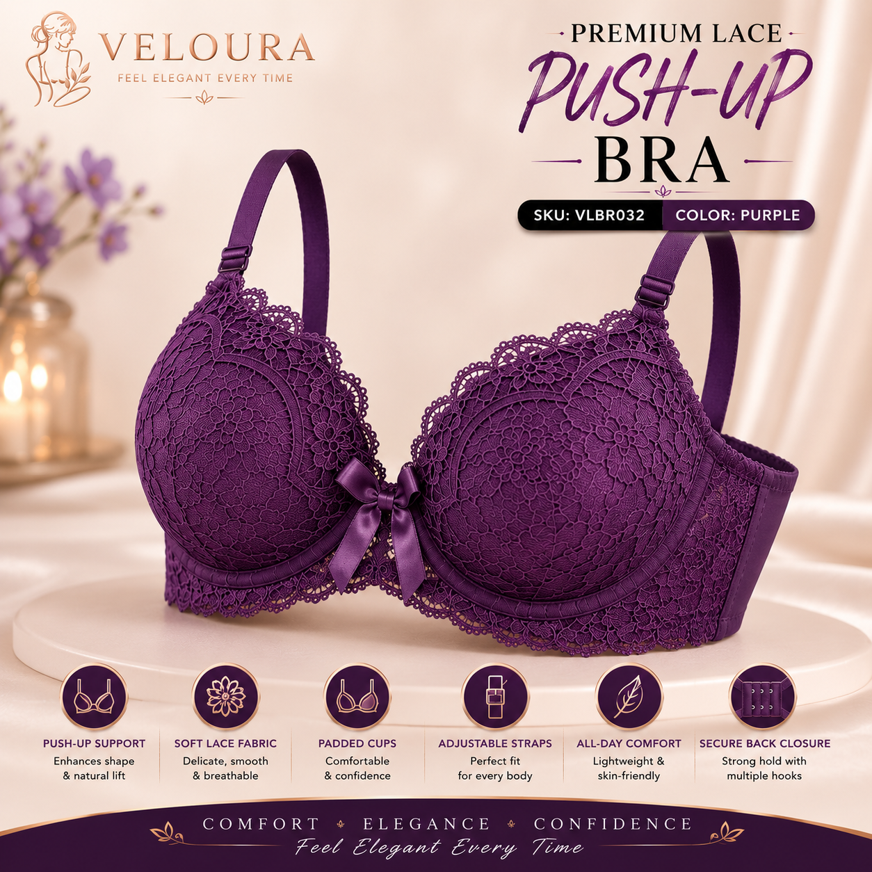 Veloura Premium Lace Bra & Panty Set – Comfort, Elegance & Confidence
