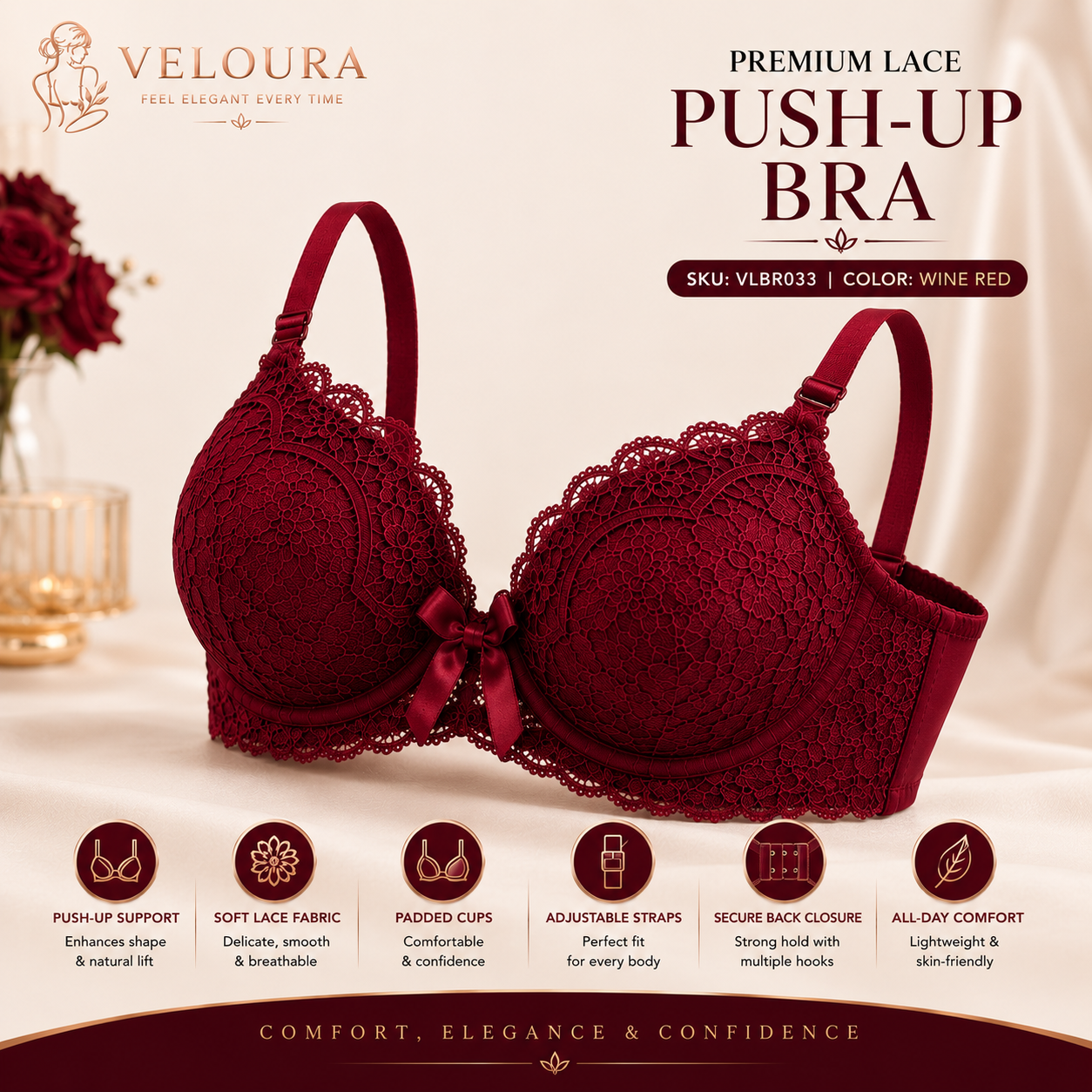 Veloura Premium Lace Bra & Panty Set – Comfort, Elegance & Confidence