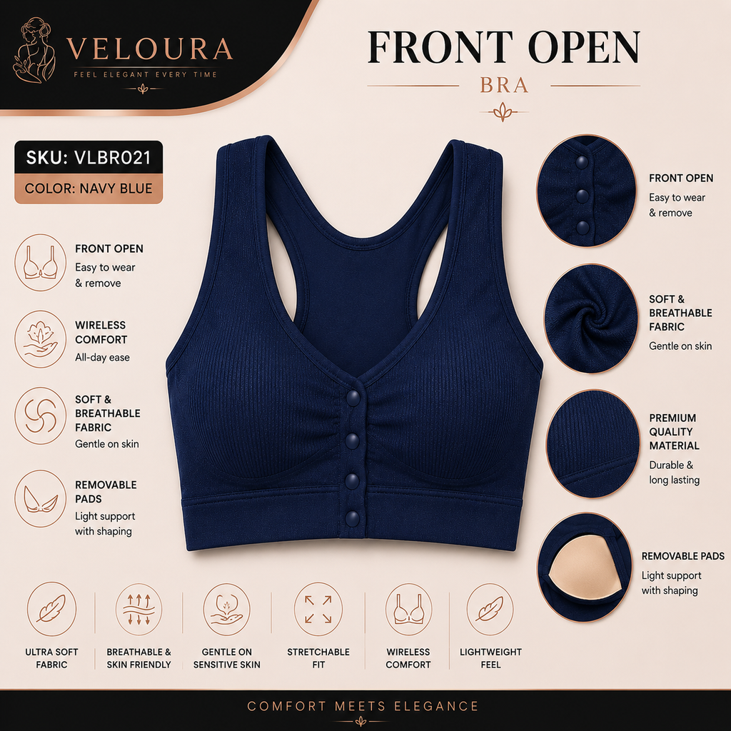 Veloura Front Open Cross Back Bra – Comfort, Elegance & Confidence | Padded Bra
