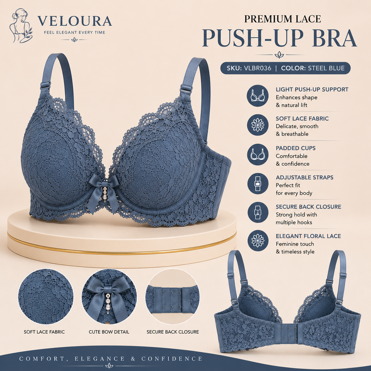 Veloura Premium Lace Bra & Panty Set – Comfort, Elegance & Confidence