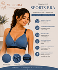 Veloura ComfortFit Women's Sports Bra – Wireless, Breathable & Lightweight Support | Steel Blue