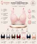 Veloura Floral Comfort Women's Padded Embroidery Bra – Soft, Breathable & Full Coverage | Blush Pink |