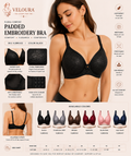 Veloura Floral Comfort Women's Padded Embroidery Bra – Soft, Breathable & Full Support | Black