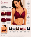 Veloura Floral Comfort Women's Padded Embroidery Bra – Soft, Breathable & Full Coverage | Wine Red