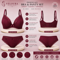 Veloura Premium Lace Bra & Panty Set for Women – Soft Padded Underwired Lingerie | Breathable Fabric | Wine Maroon