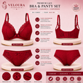 Veloura Premium Lace Bra & Panty Set for Women – Soft Padded Underwired Lingerie | Breathable Fabric | Ruby Red