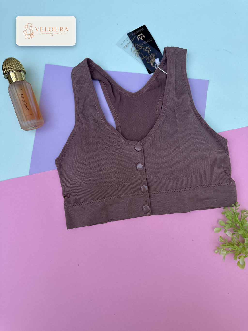 VELOURA Front Open Comfort Bra – Mocha Brown (M/L, XL/XXL)