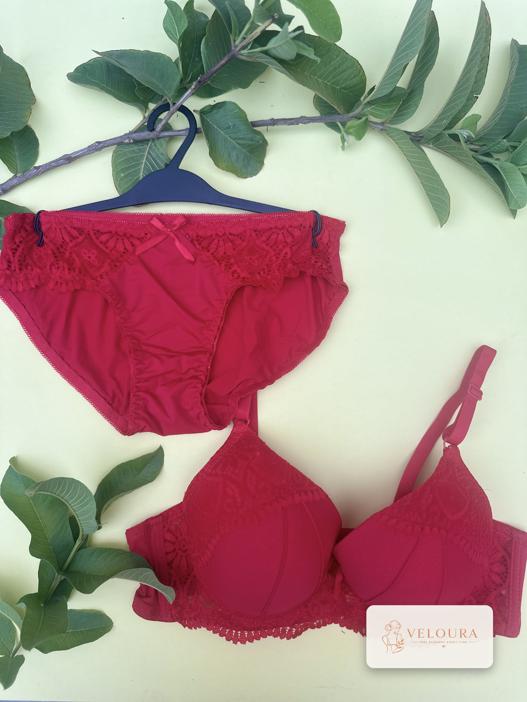 VELOURA Premium Lace Bra & Panty Set – Ruby Red (42C)