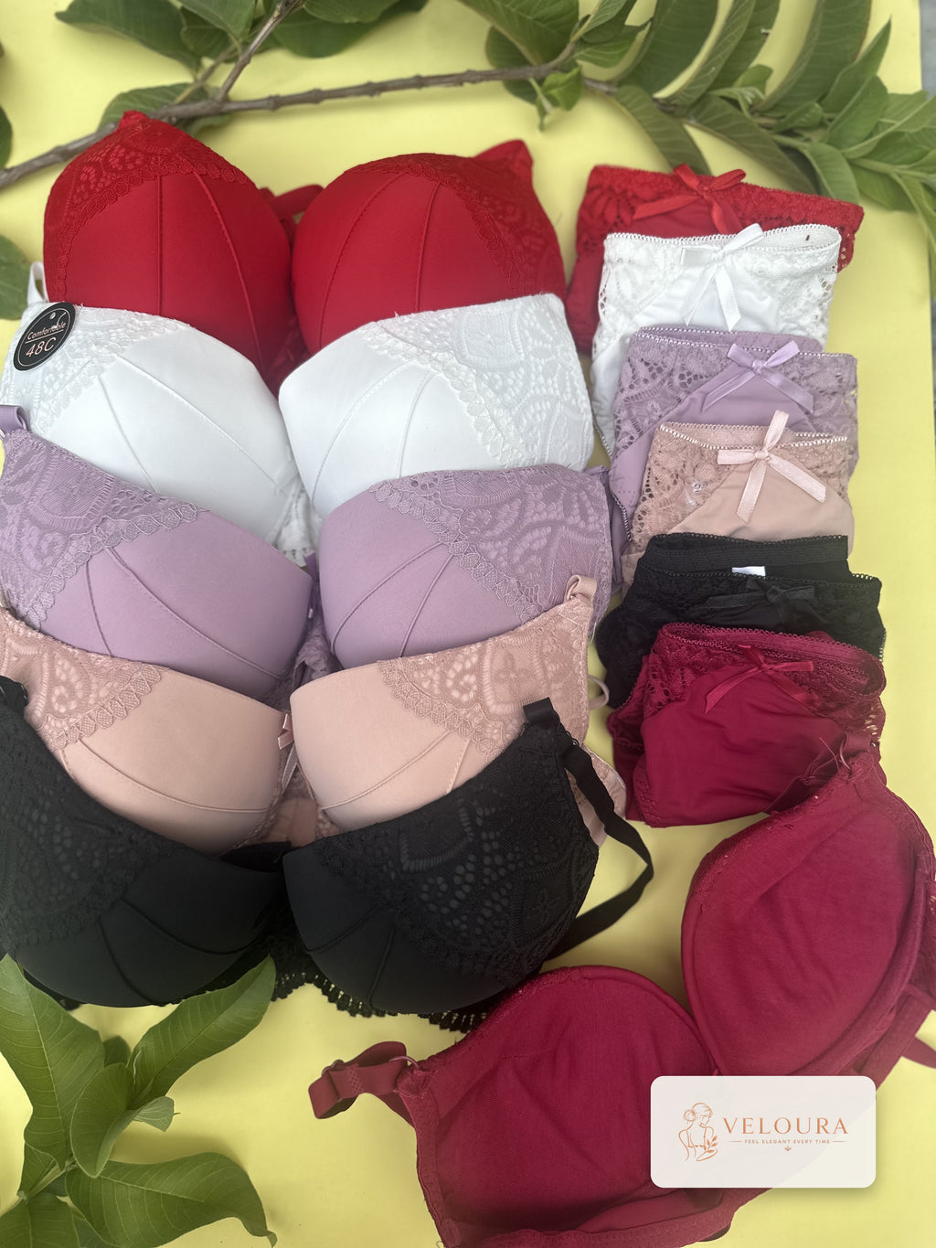 VELOURA Premium Lace Bra & Panty Set – Ruby Red (42C)