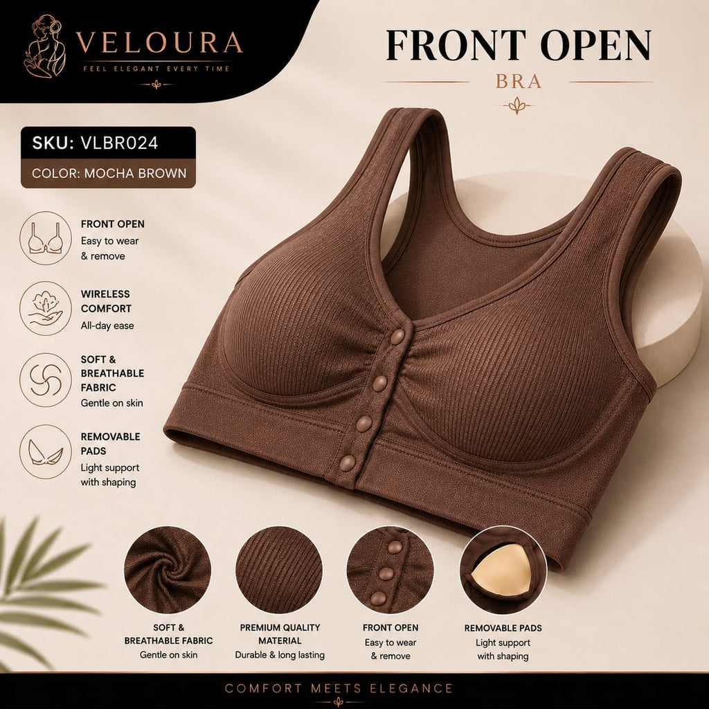 Veloura Front Open Comfort Bra – Mocha Brown |Everyday Bra