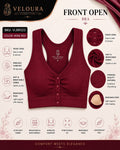 Veloura Front Open Comfort Bra – Wireless Padded Everyday Bra | Wine Red |