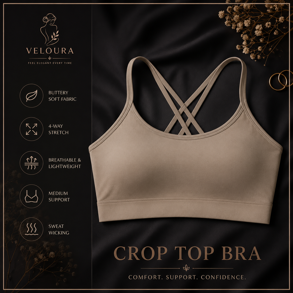 VELOURA Seamless Crop Top Bra – Everyday Comfort & Support