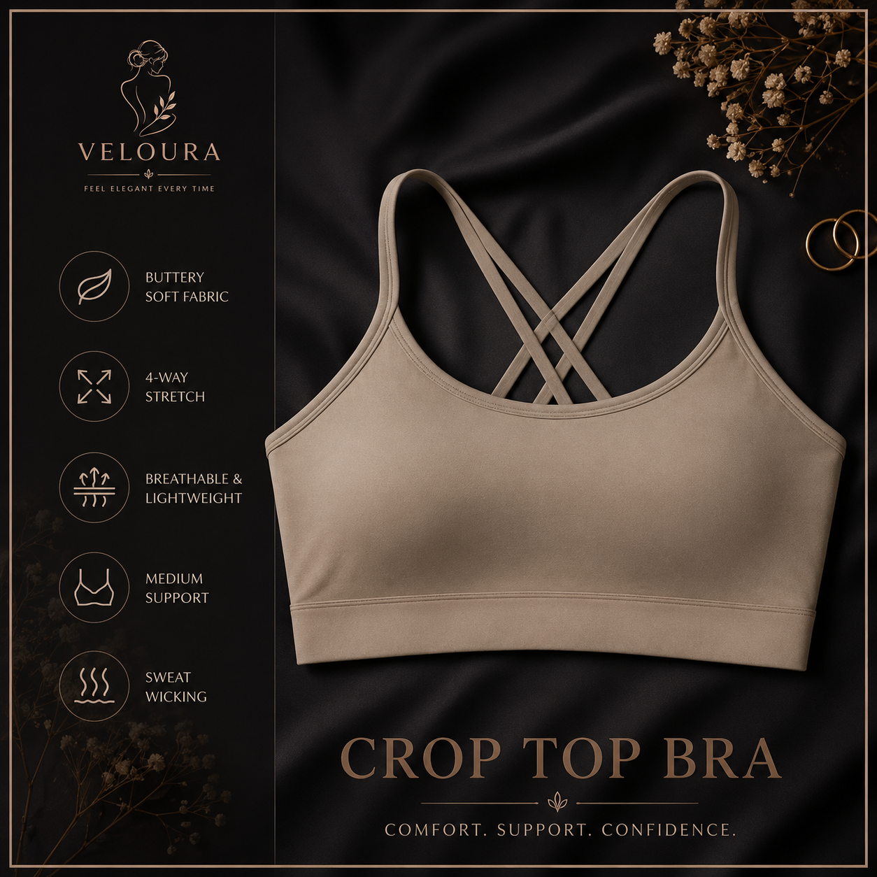 VELOURA Seamless Crop Top Bra – Everyday Comfort & Support
