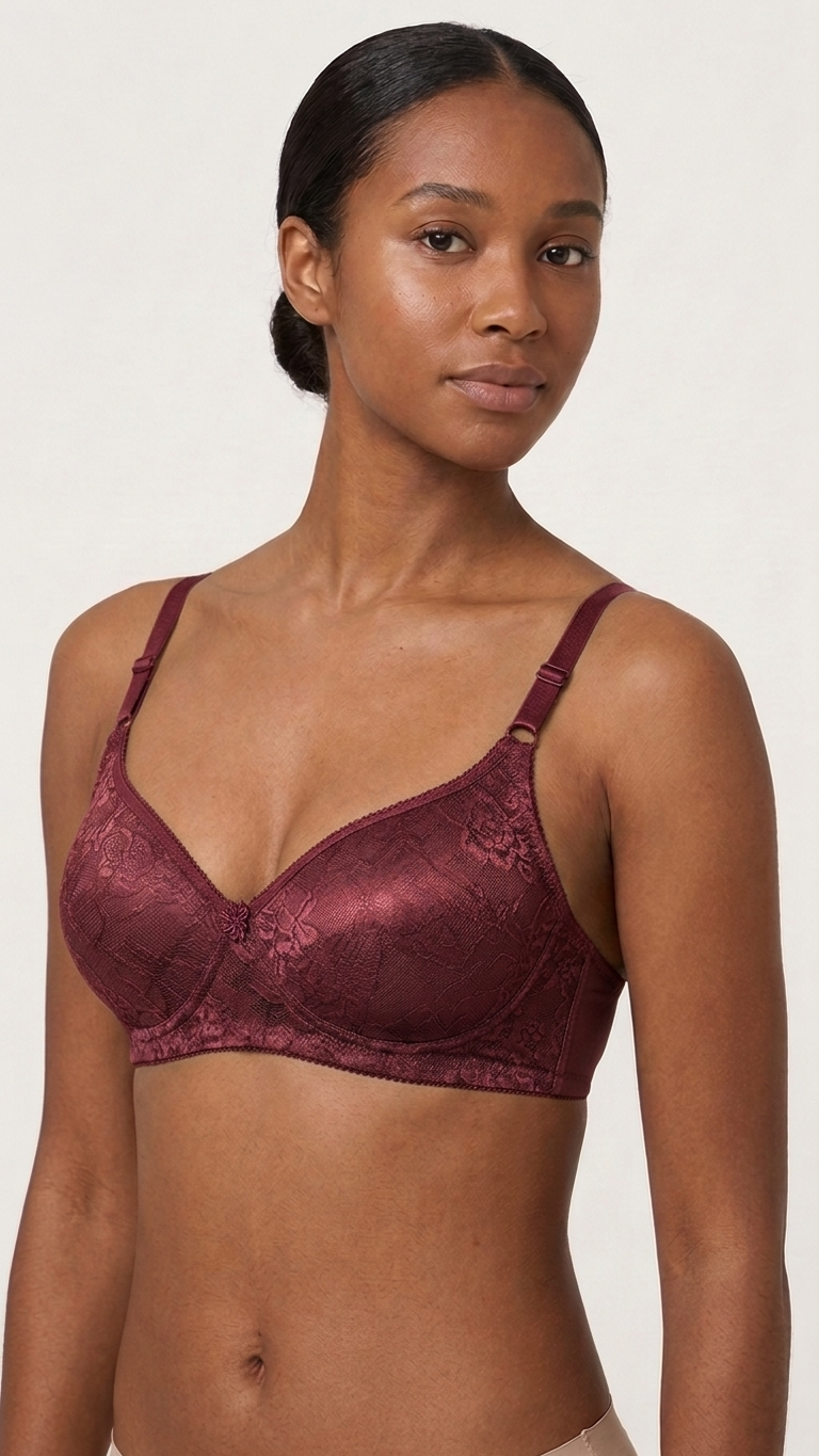 VELOURA Floral Embroidery Bra – Wine Red (38B)