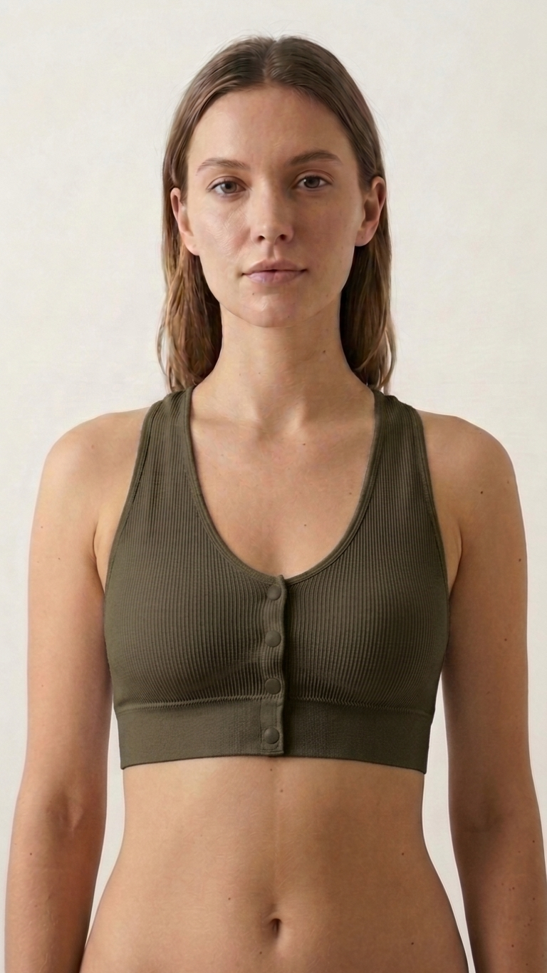 VELOURA Front Open Comfort Bra – Olive Green  (M/L, XL/XXL)