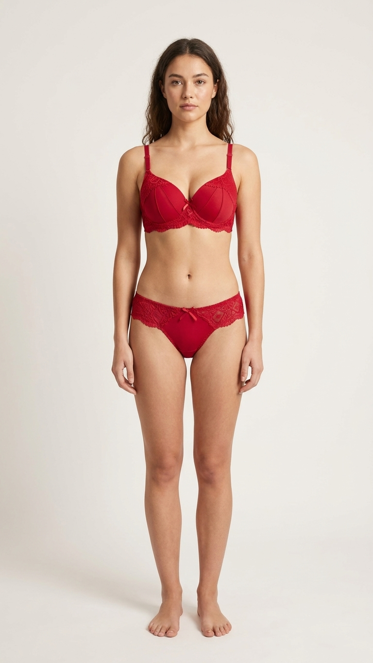 VELOURA Premium Lace Bra & Panty Set – Ruby Red (42C)