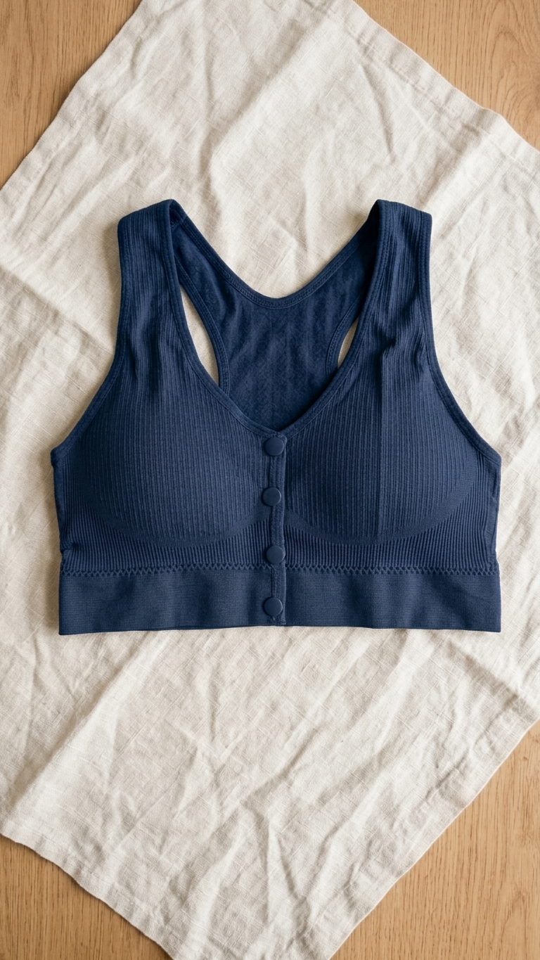 VELOURA Front Open Cross Back Bra – Navy Blue (M/L, XL/XXL)