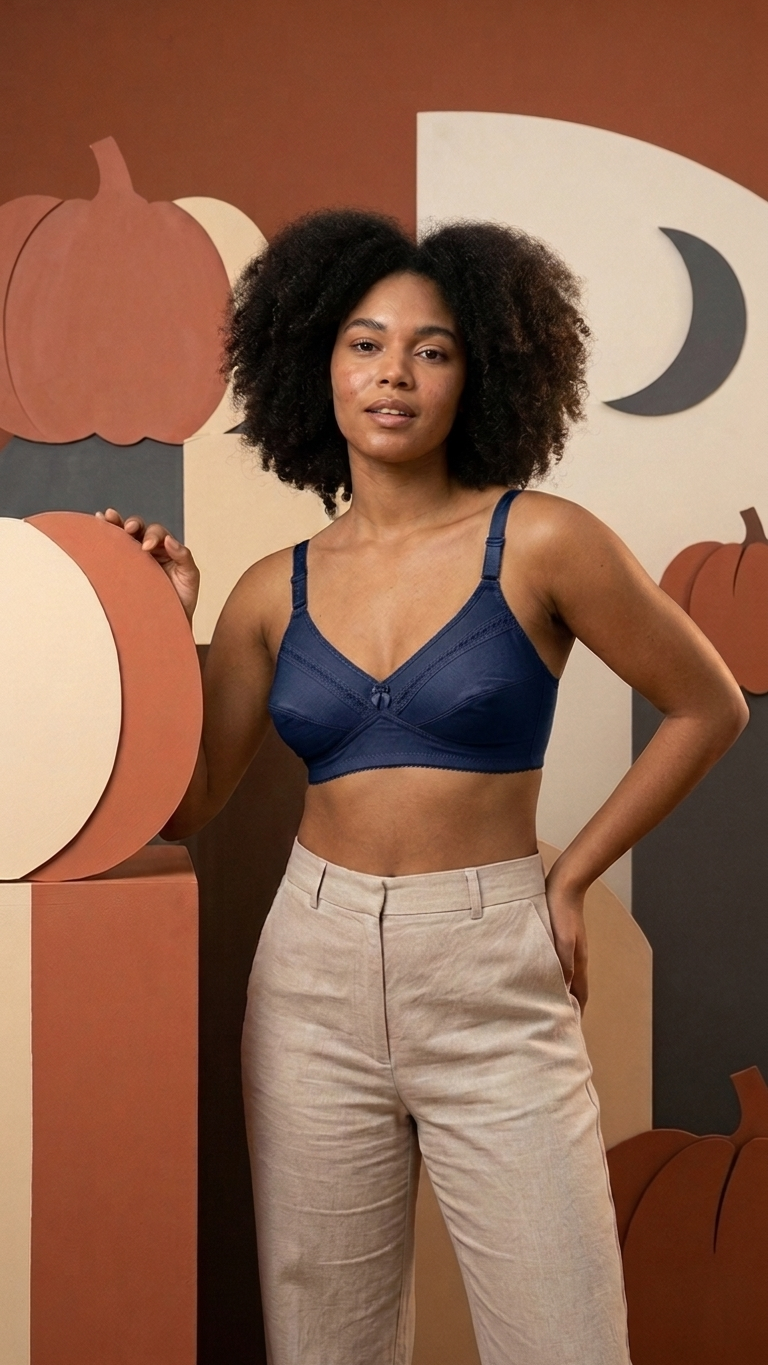 VELOURA Cotton Full Coverage Bra – Navy Blue (36B/38B)