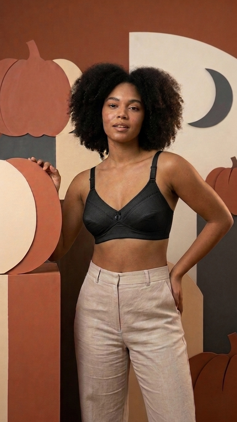 VELOURA Cotton Full Coverage Bra – Black (32B/34B)