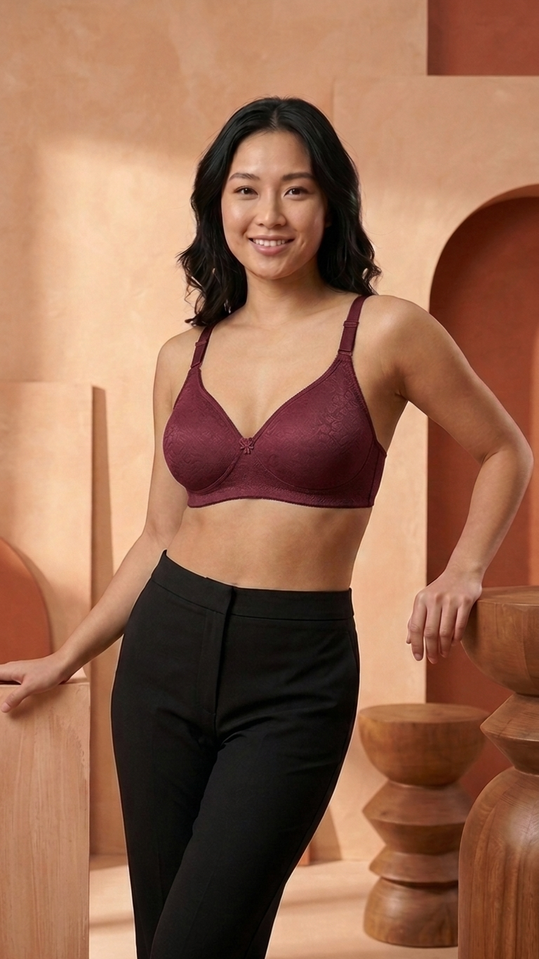 VELOURA Floral Embroidery Bra – Wine Red (38B)