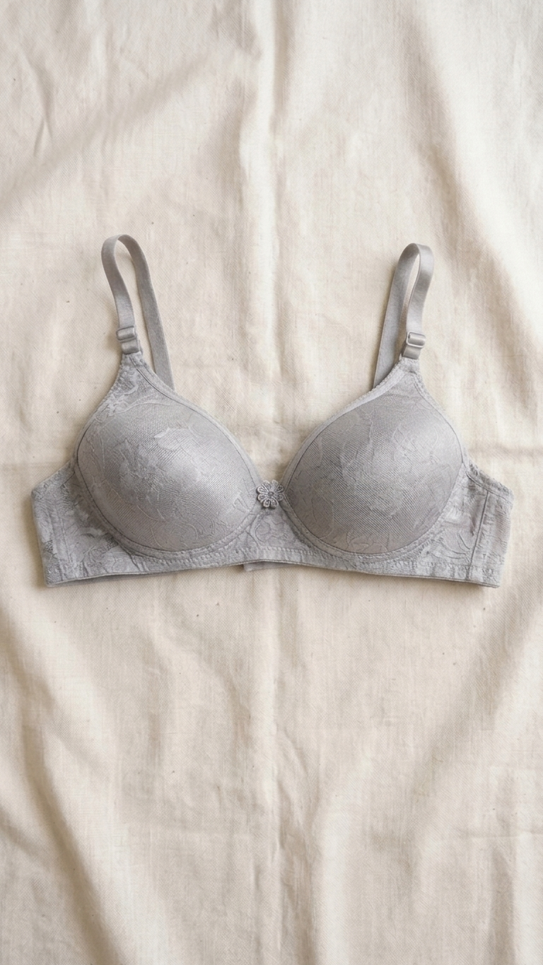 VELOURA Floral Embroidery Bra – Charcoal Grey (38B)