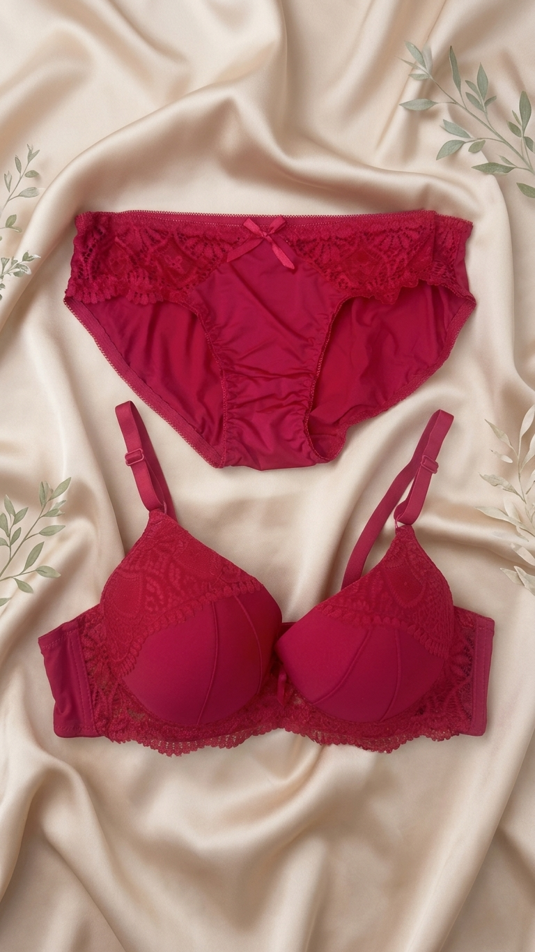 VELOURA Premium Lace Bra & Panty Set – Ruby Red (42C)