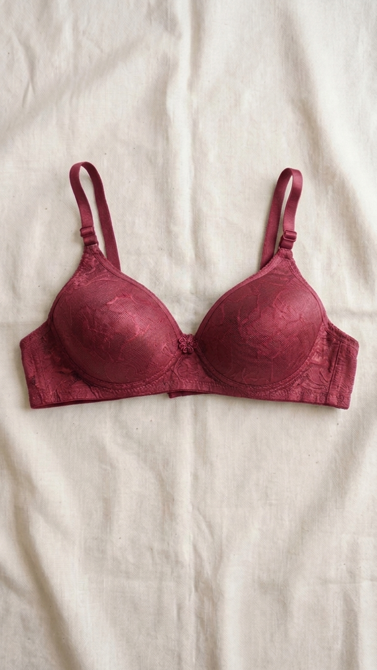 VELOURA Floral Embroidery Bra – Wine Red (38B)