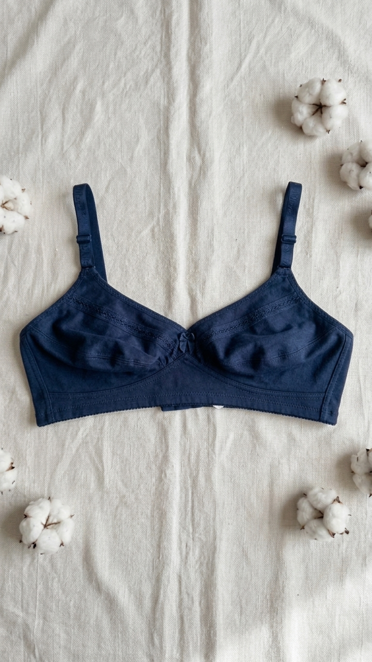 VELOURA Cotton Full Coverage Bra – Navy Blue (36B/38B)