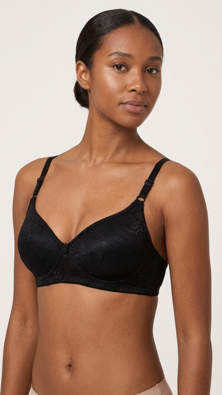 VELOURA Floral Embroidery Bra – Black (38B)