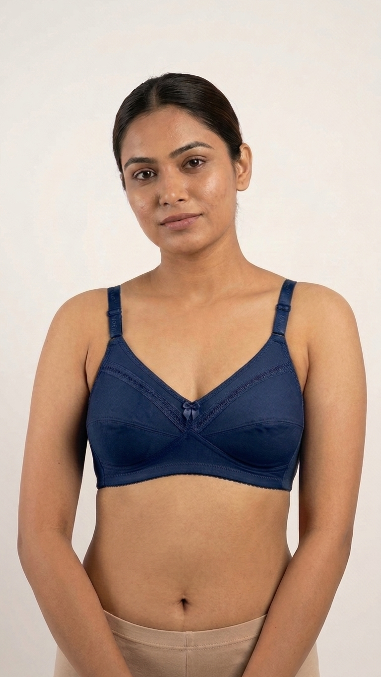 VELOURA Cotton Full Coverage Bra – Navy Blue (36B/38B)