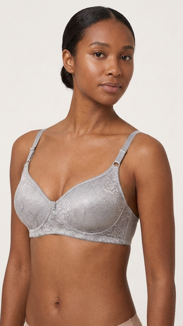 VELOURA Floral Embroidery Bra – Charcoal Grey (38B)