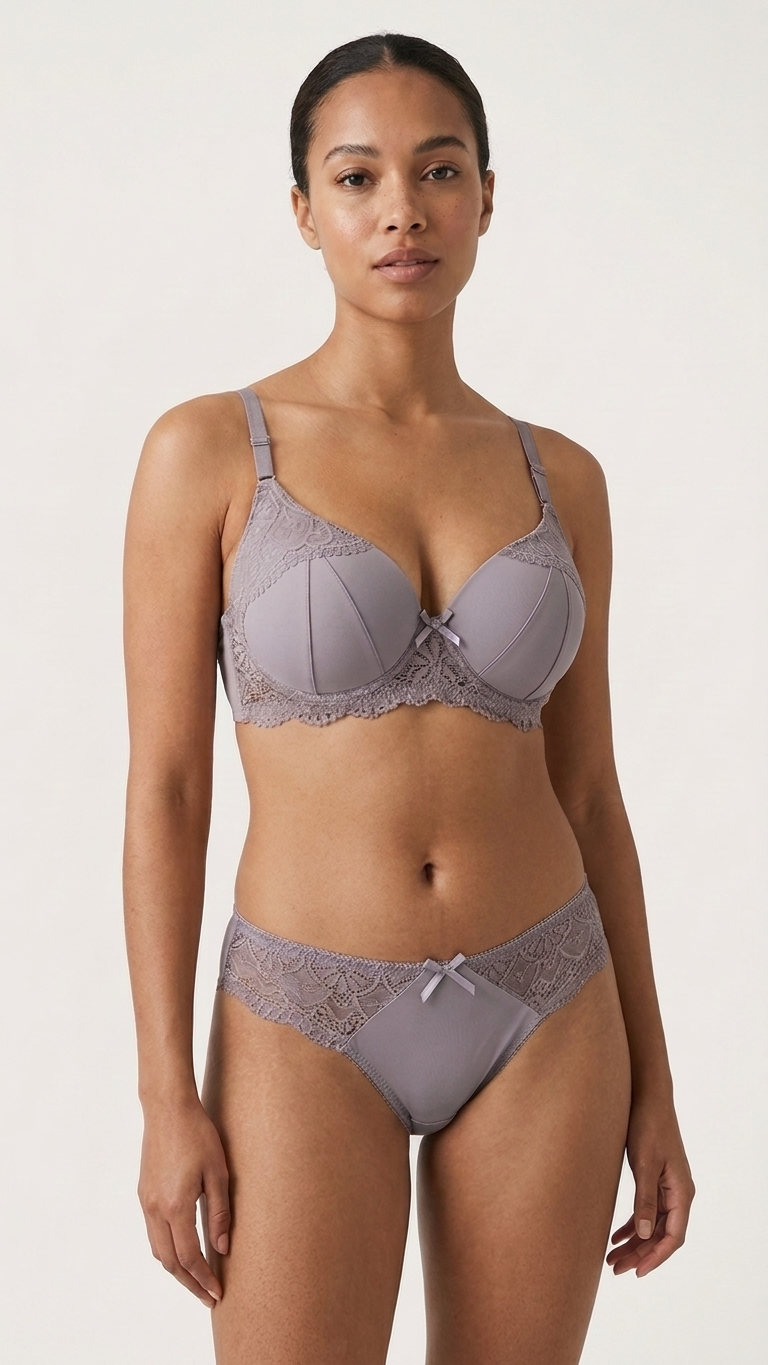 VELOURA Premium Lace Bra & Panty Set – Dusty Lavender (46C)