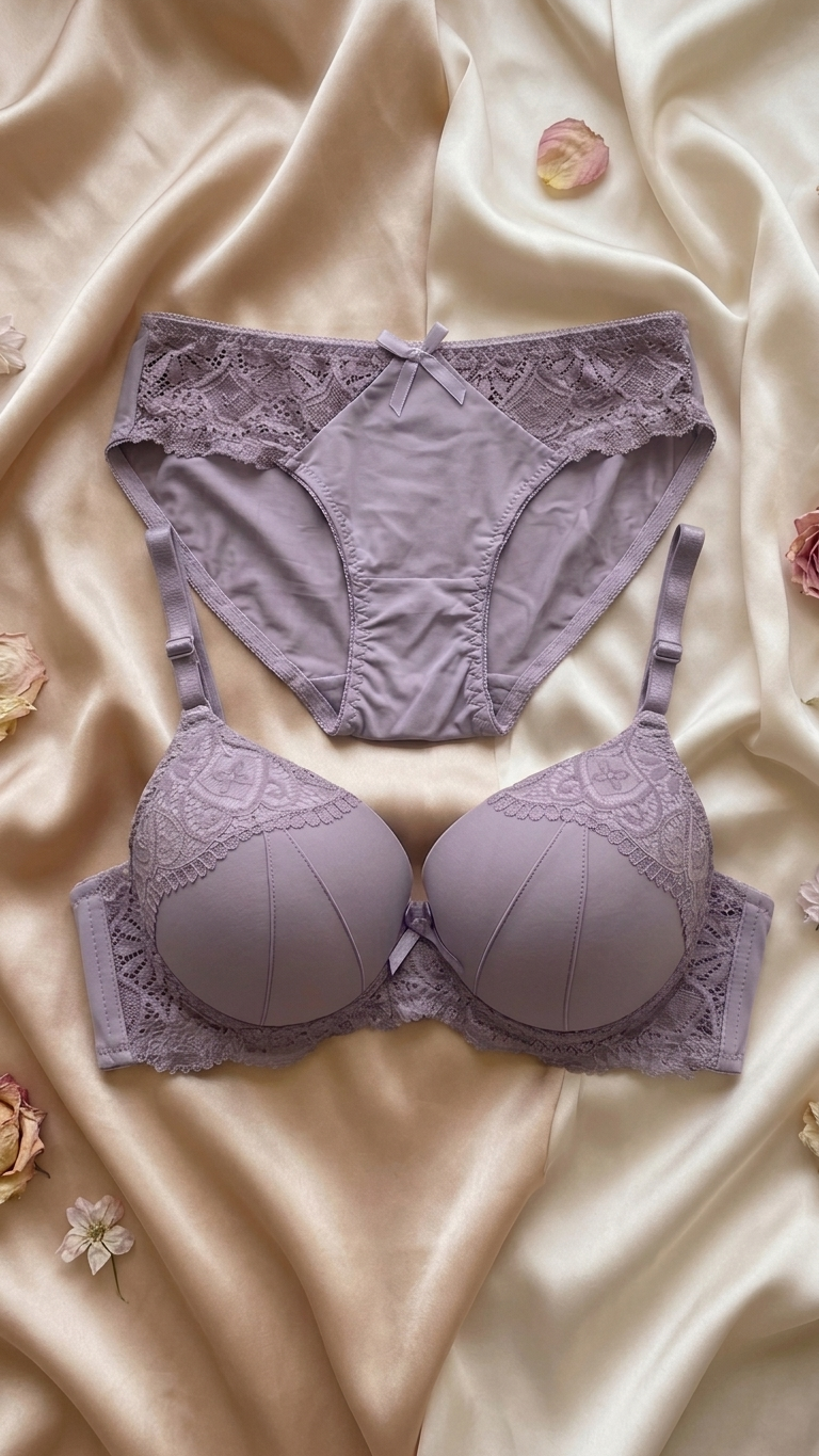 VELOURA Premium Lace Bra & Panty Set – Dusty Lavender (46C)