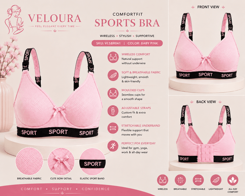 Veloura Comfort Fit Women's Sports Bra – Wireless, Breathable, Soft Stretch, Everyday Comfort | Skin Beige - VELOURA