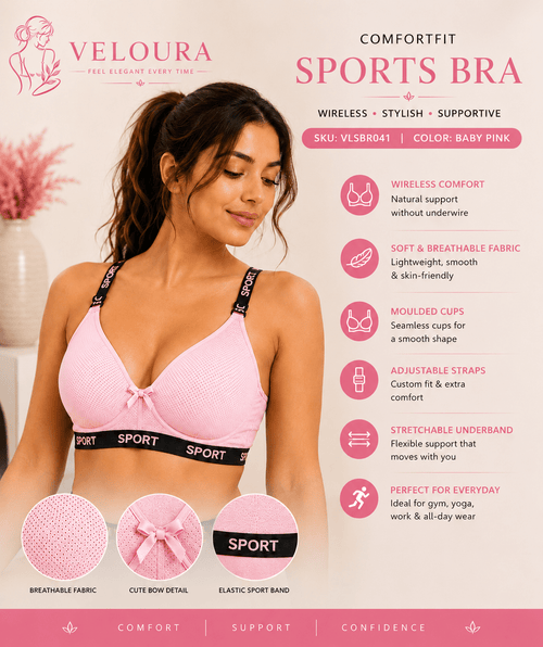 Veloura Comfort Fit Women's Sports Bra – Wireless, Breathable, Soft Stretch, Everyday Comfort | Skin Beige - VELOURA