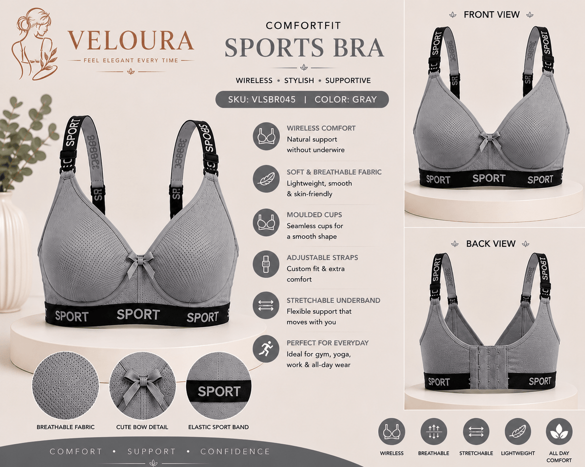 Veloura ComfortFit Sports Bra for Women – Wireless, Breathable & Everyday Support - VELOURA