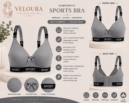 Veloura ComfortFit Sports Bra for Women – Wireless, Breathable & Everyday Support - VELOURA
