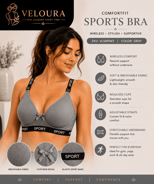 Veloura ComfortFit Sports Bra for Women – Wireless, Breathable & Everyday Support - VELOURA
