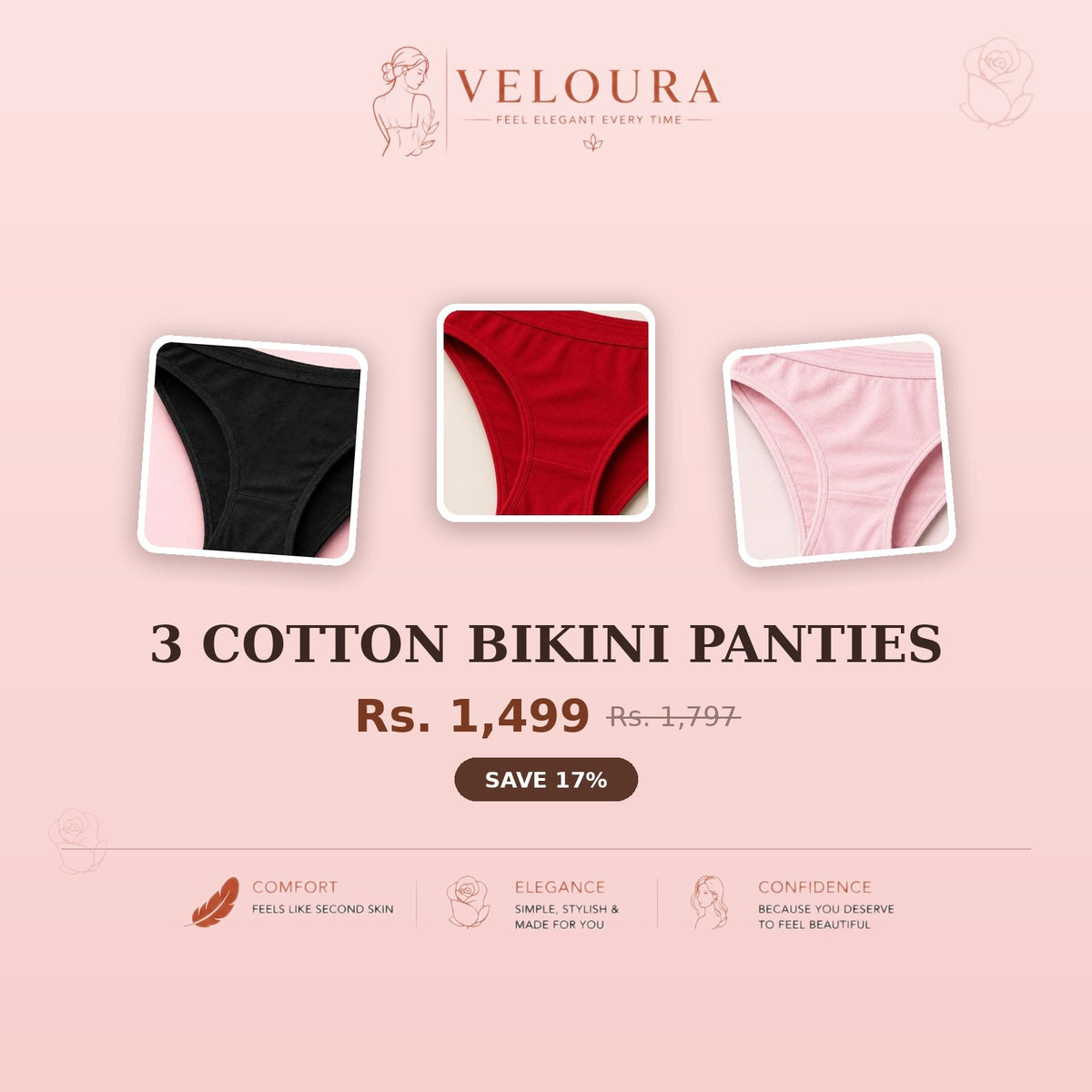 VELOURA Cotton Bikini Panty – 3-Pack Deal - VELOURA