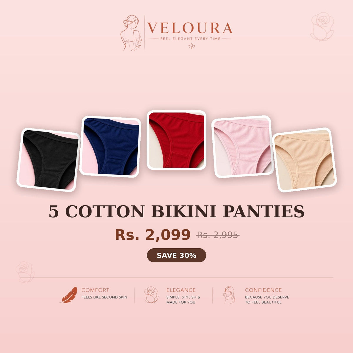 VELOURA Cotton Bikini Panty – 5-Pack Deal - VELOURA