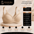 Veloura Cotton Full Coverage Bra – Beige | Non-Padded Soft Cotton Everyday Support Bra | Full Coverage | Adjustable Straps - VELOURA