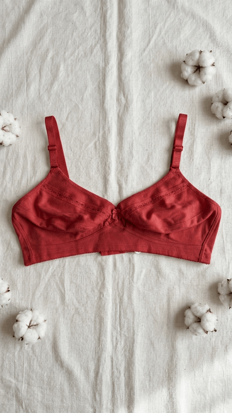 VELOURA Cotton Full Coverage Bra – Red (36B/38B) - VELOURA