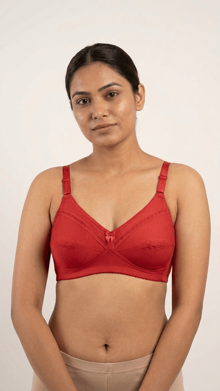 VELOURA Cotton Full Coverage Bra – Red (36B/38B) - VELOURA