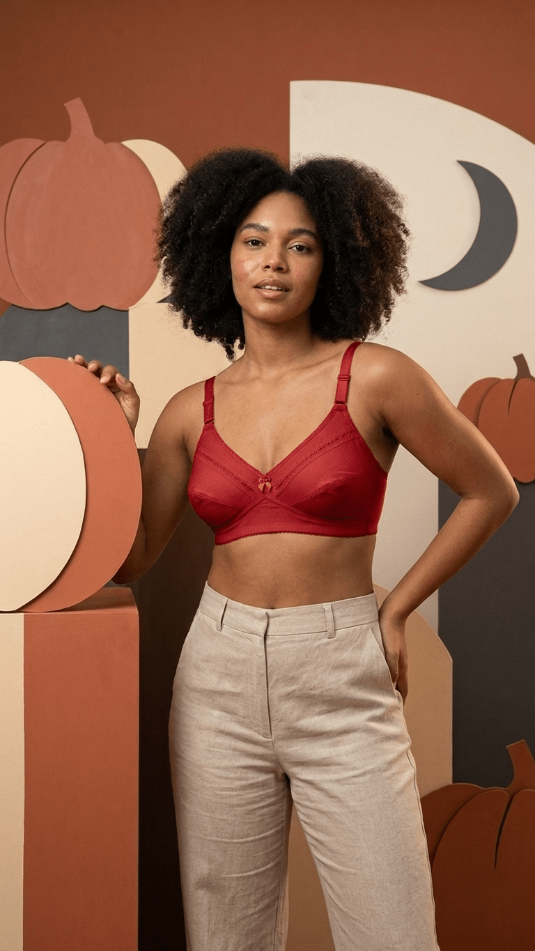 VELOURA Cotton Full Coverage Bra – Red (36B/38B) - VELOURA