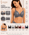 Veloura Floral Comfort Women's Padded Embroidery Bra – Soft, Breathable & Full Coverage | Charcoal Grey - VELOURA